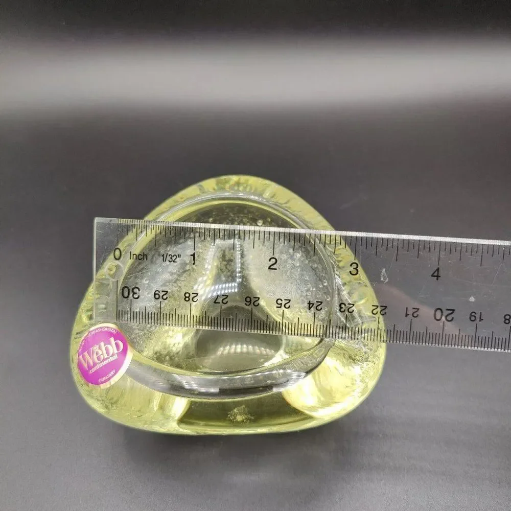 Vintage Yellow Ashtray Hand Cut Lead Crystal Textured Webb Continental Hungary